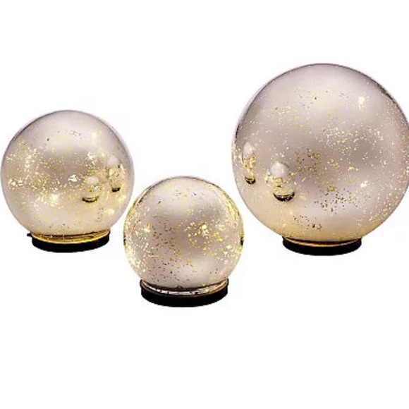 NEW Set of 3 Lit Indoor Outdoor Mercury Glass Spheres w/Timer - Picture 2 of 7